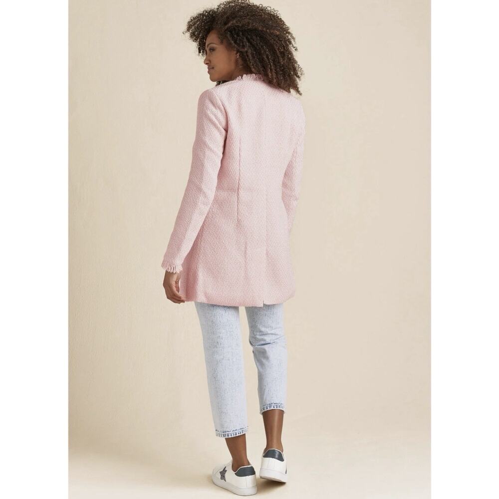 Venus Open Front Tweed Fringe Jacket, light pink Long size medium Size 8 Career - Picture 2 of 12